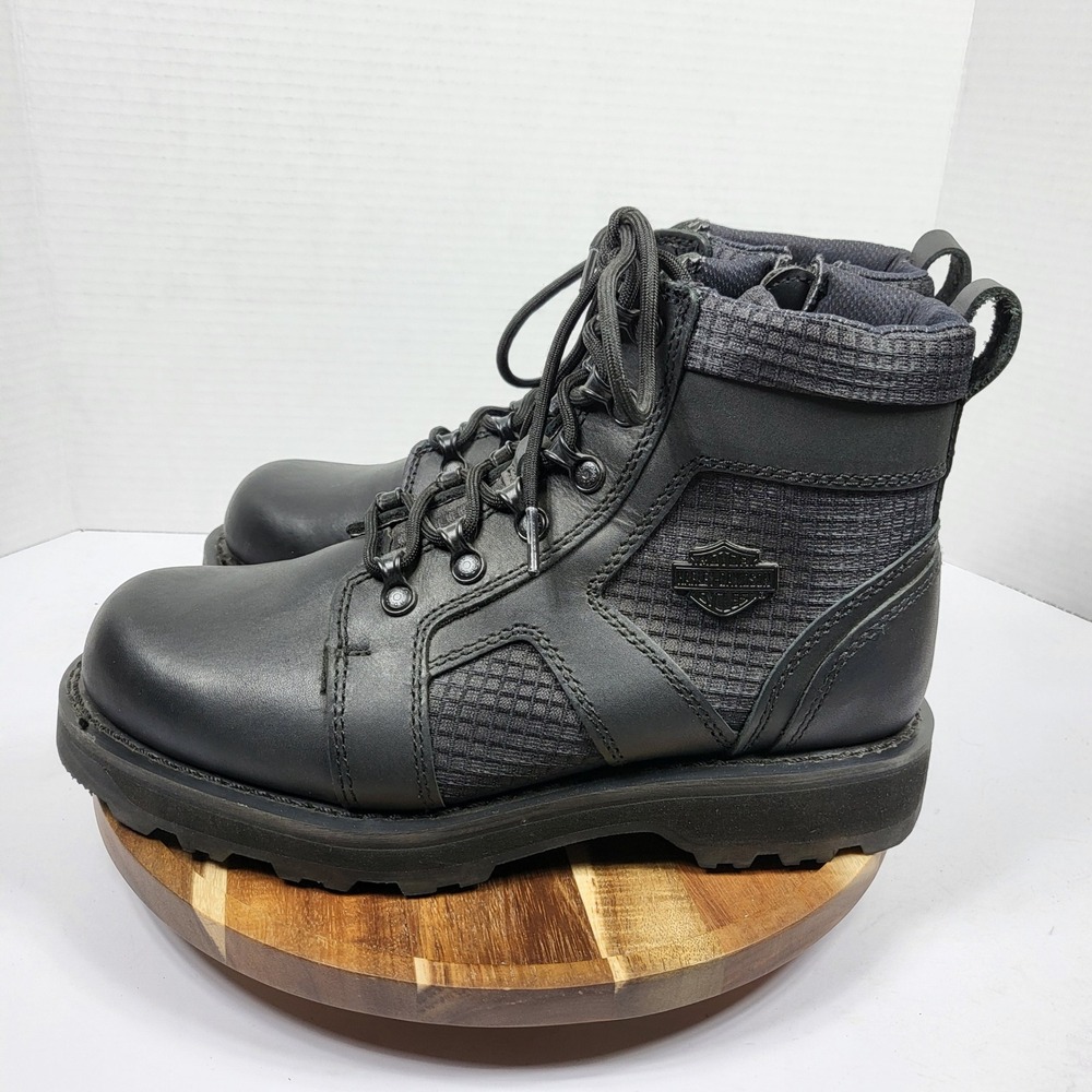Harley-Davidson Riding Boots Women 10 Black Good Leather Textile D84709 Side Zip